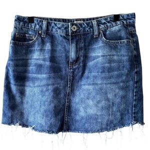 True Craft Acid Wash Raw Hem Jean Mini Skirt